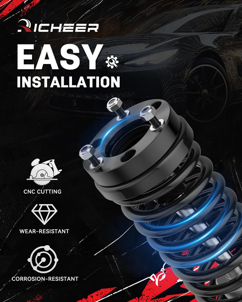 Richeer 1.5 inch Leveling Lift Kit Compatible with 2004-2026 F150 2WD 4WD, Leveling Lift Kit Fit for 2003-2018 Expedition, Forged Front Strut Spacers Raise the Front of your F150 by 1.5" - Image 5